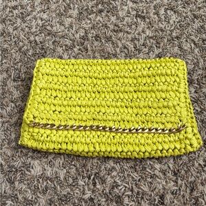 Lime green slouchy raffia clutch